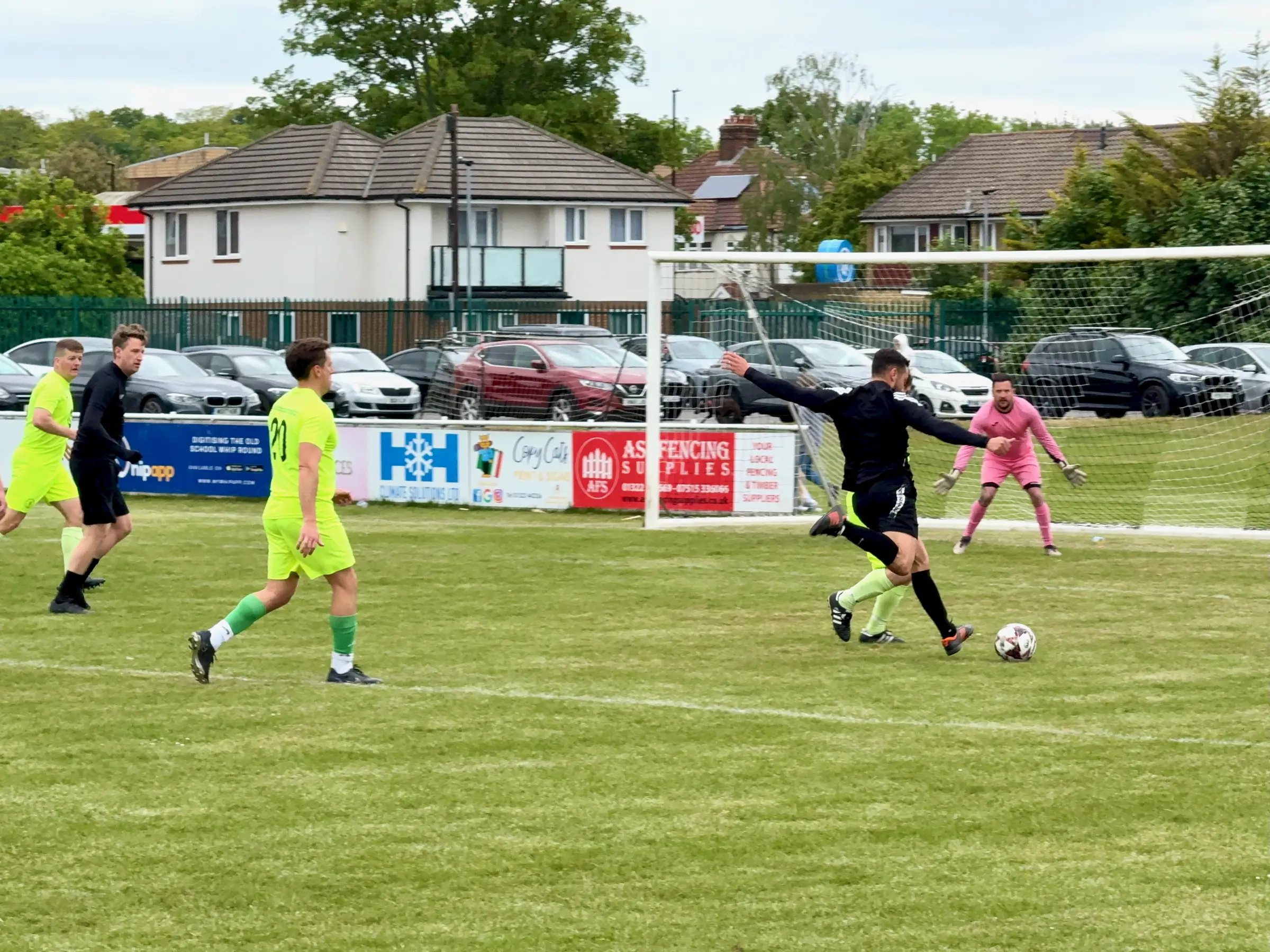 Chislehurst Wanderers driving at the Baldon goal - one of several touch-and-go moments at the home end