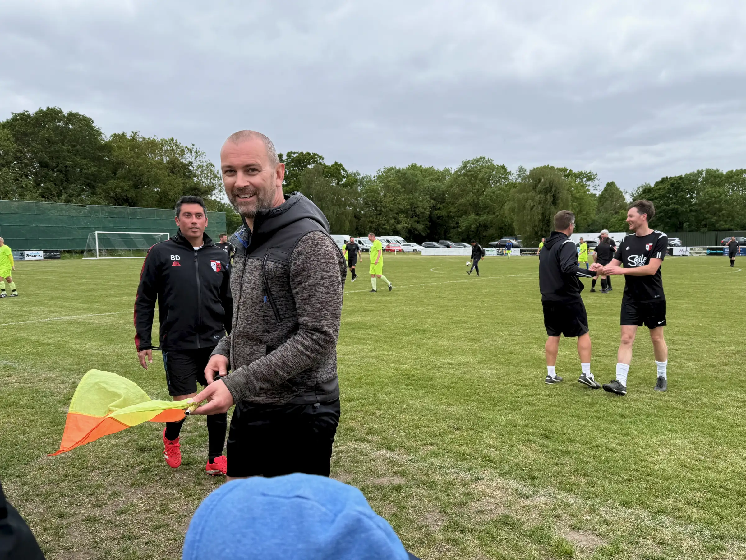 Mark Ede pitchside - Chislehurst Wanderers manager and the day's organiser, somehow doing both