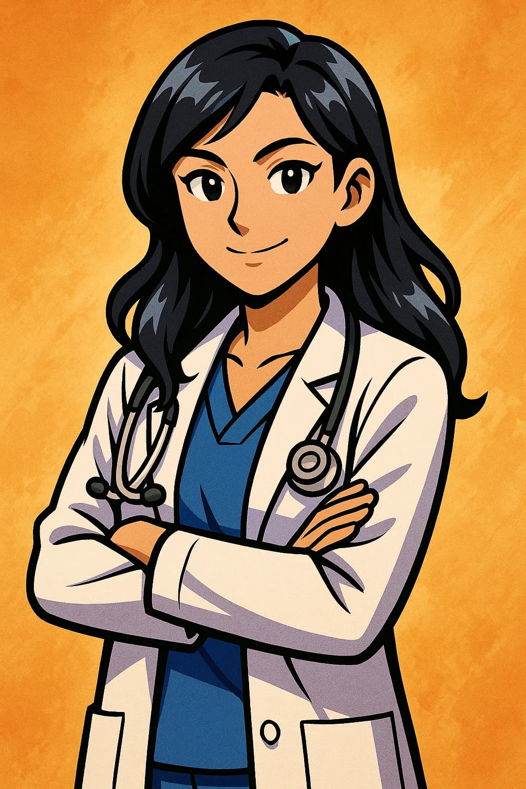 Medical professional representing the healthcare heroes supporting Aleks - dedicated doctor with stethoscope in manga style illustration