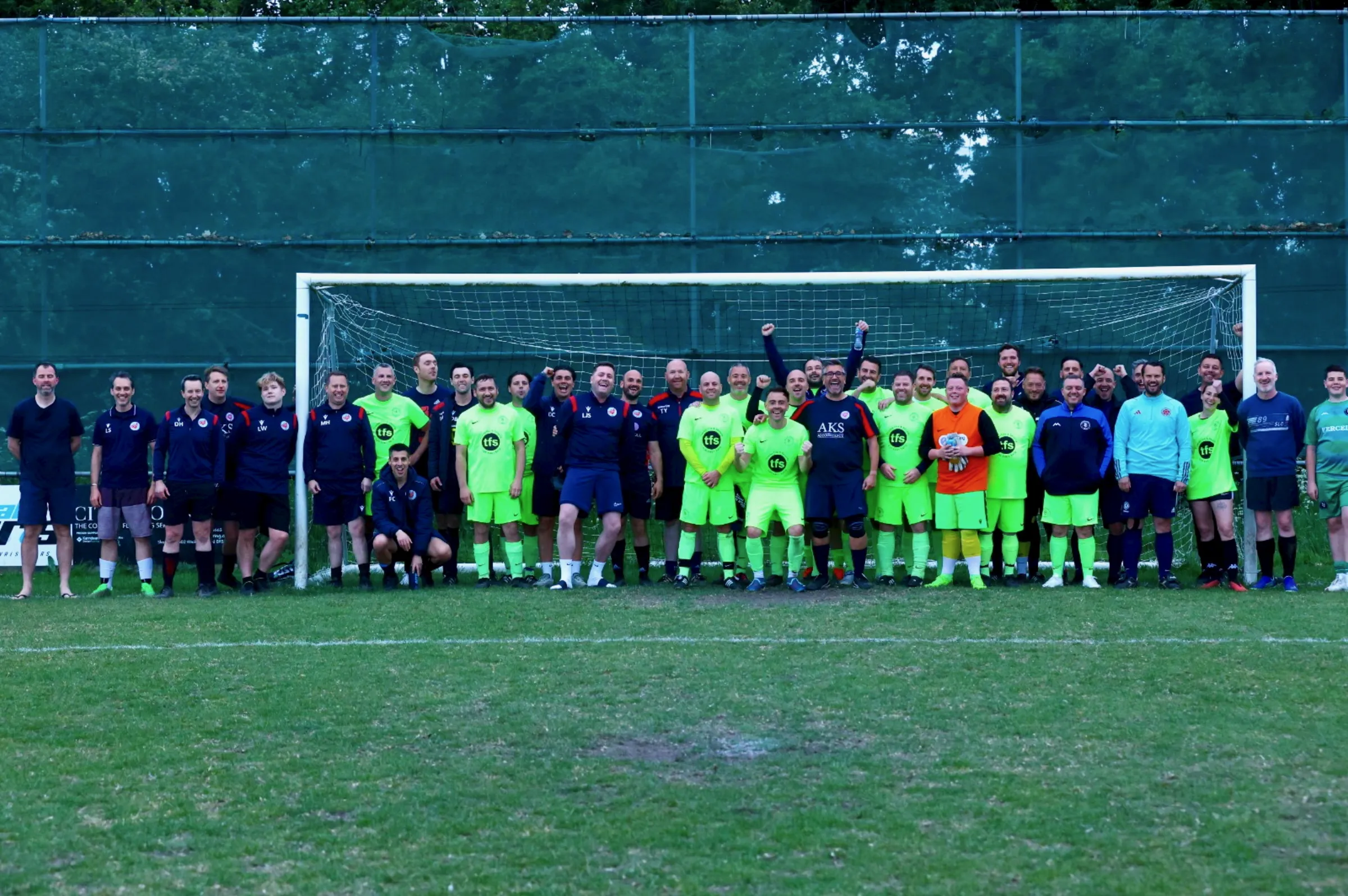Both teams united – Baldon Sports and FC Elmstead coaches together after the match