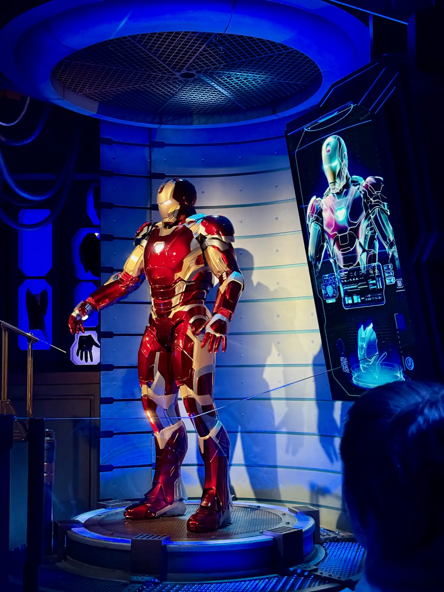 Iron Man stands guard in Avengers Campus, home of Flight Force - the roller coaster Aleks rode again and again.