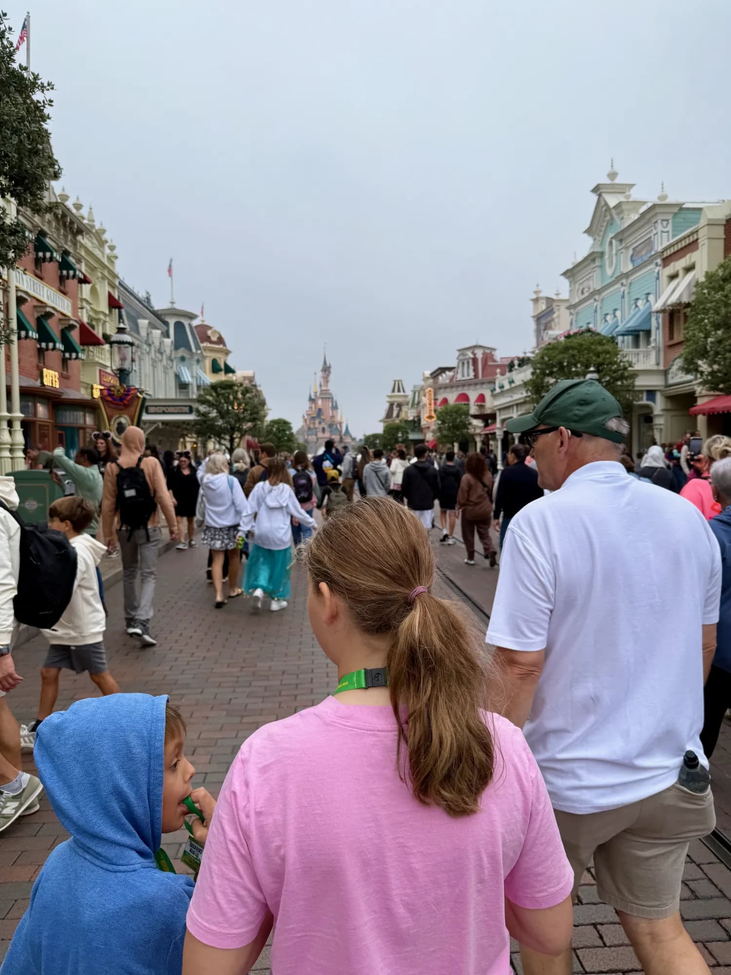 Down Main Street, U.S.A. towards Sleeping Beauty Castle, with Craig leading the way.